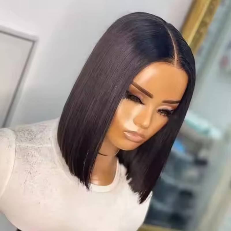 Transparent Lace Front Double Drawn Short Bob Wig