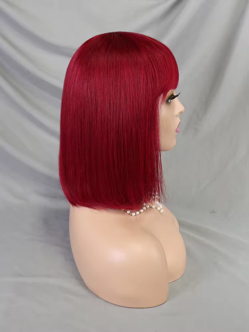 Double Drawn Thicker Burgundy Color Preplucked Human Hair Wig