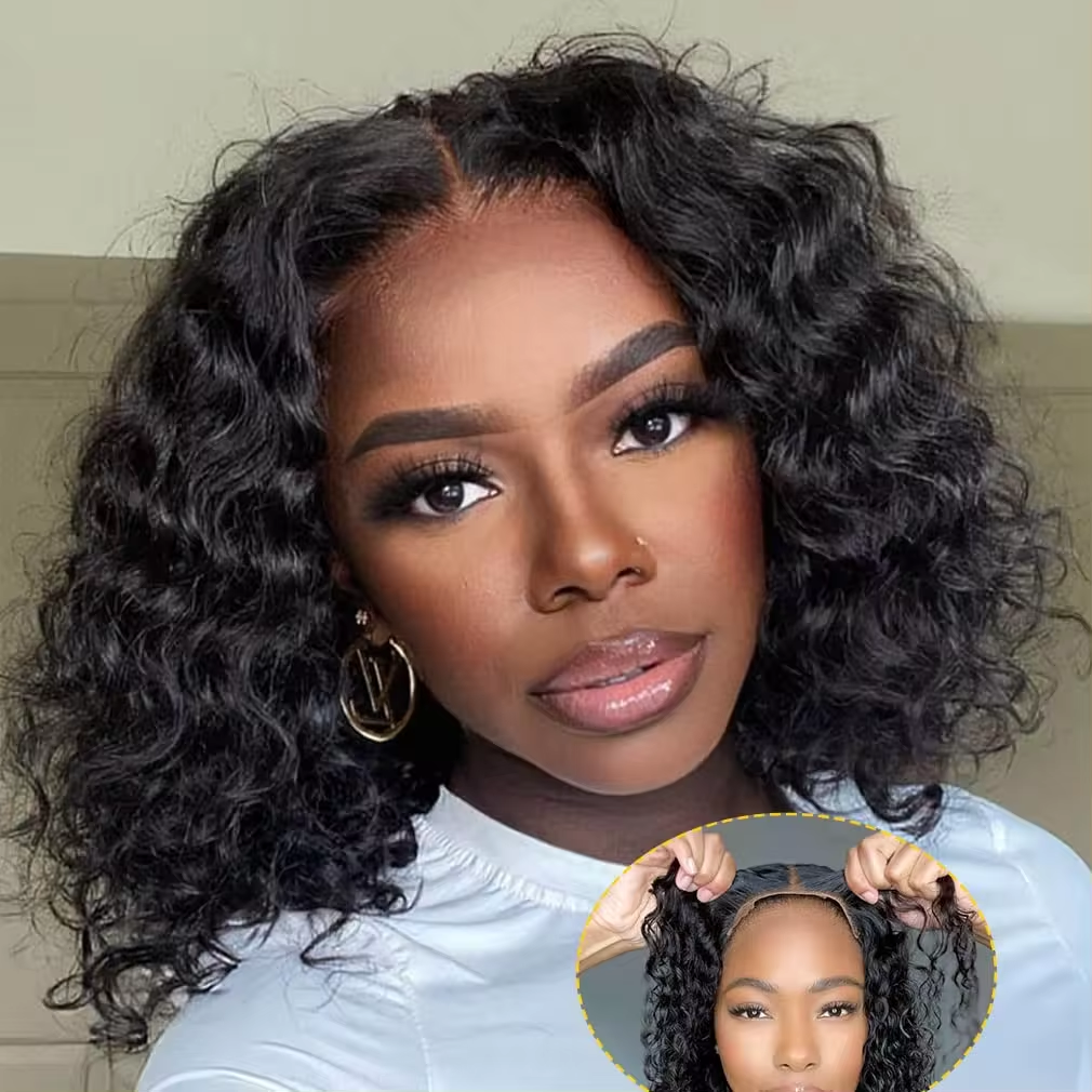 Raw Hair 13X4 Deep Wave Bob Transparent Lace Wig