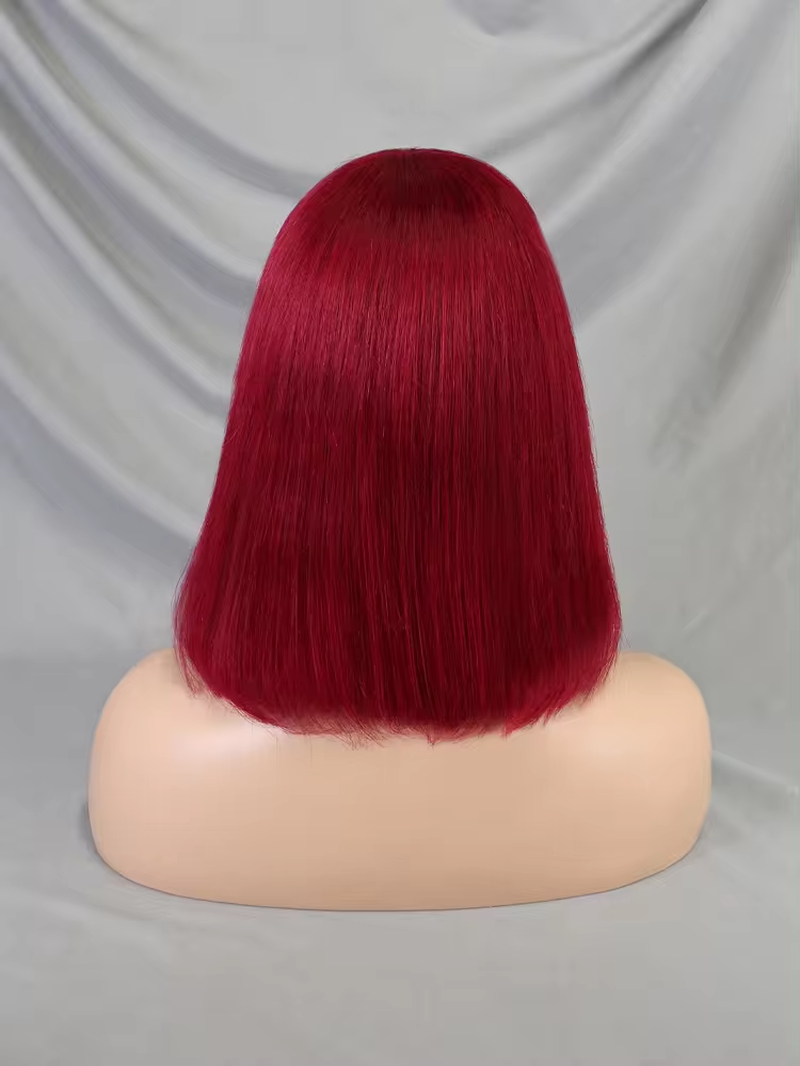 Double Drawn Thicker Burgundy Color Preplucked Human Hair Wig